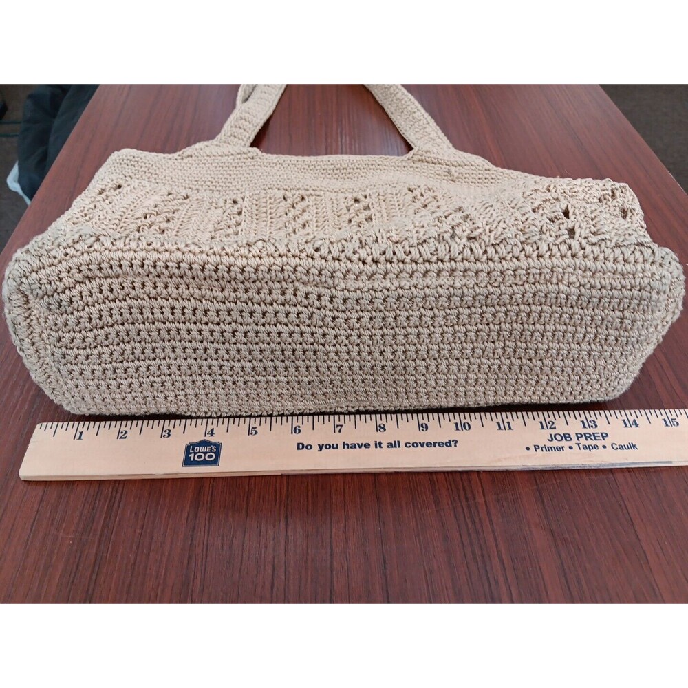 The Sak Tote Handbag Beige Crochet Carryall Metallic Lined Zip Double Handle - Picture 6 of 7